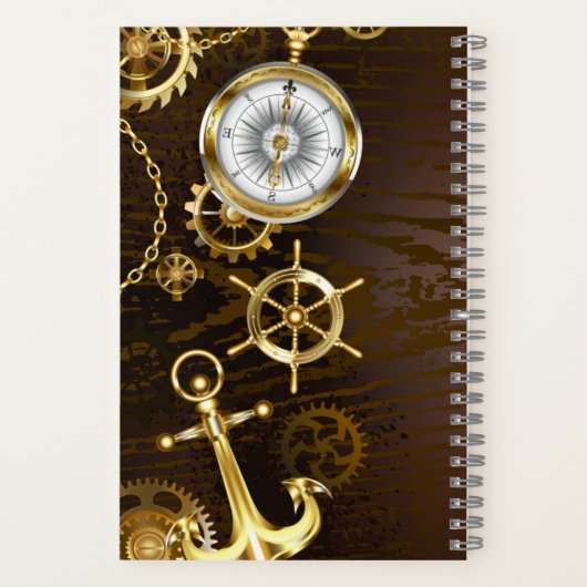 Achtergrond van hout met mechanische zeepaardjes notitieboek (Achterkant)