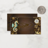 Achtergrond van hout met mechanische zeepaardjes notitiekaartje (Voorkant / Achterkant in situ)