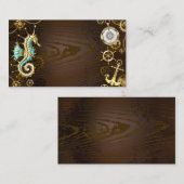 Achtergrond van hout met mechanische zeepaardjes notitiekaartje (Voorkant / Achterkant)