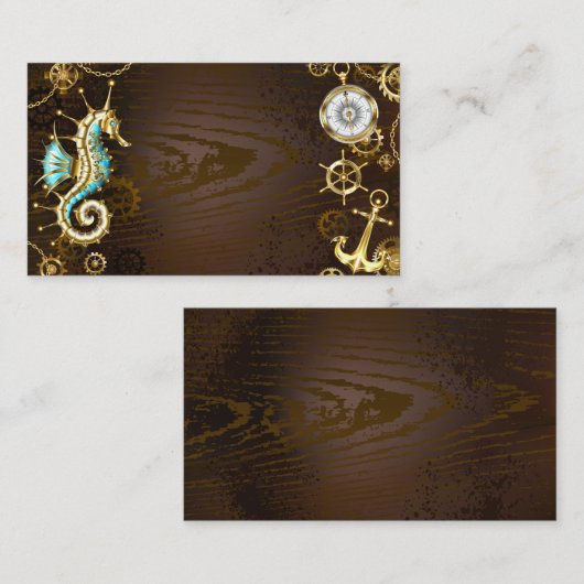 Achtergrond van hout met mechanische zeepaardjes notitiekaartje (Voorkant / Achterkant)