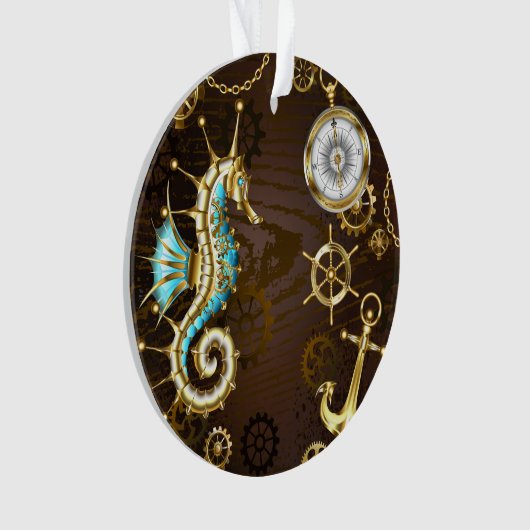 Achtergrond van hout met mechanische zeepaardjes ornament (voorkant)