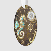 Achtergrond van hout met mechanische zeepaardjes ornament (voorkant)