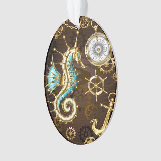 Achtergrond van hout met mechanische zeepaardjes ornament (voorkant)