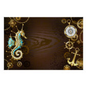 Achtergrond van hout met mechanische zeepaardjes perfect poster (Voorkant)