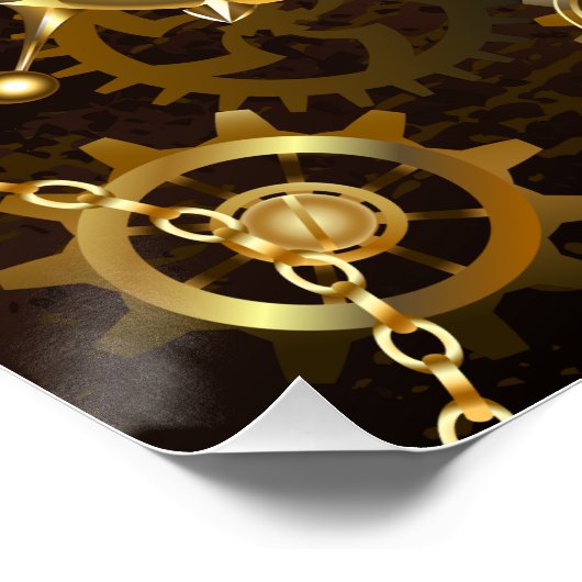 Achtergrond van hout met mechanische zeepaardjes perfect poster (Hoek)