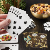 Achtergrond van hout met mechanische zeepaardjes pokerkaarten (Insitu)