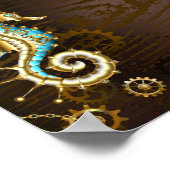 Achtergrond van hout met mechanische zeepaardjes poster (Hoek)