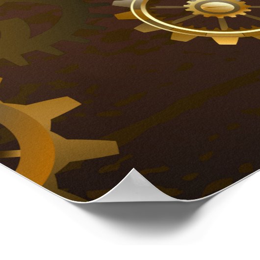 Achtergrond van hout met mechanische zeepaardjes poster (Hoek)