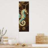 Achtergrond van hout met mechanische zeepaardjes poster (Keuken)