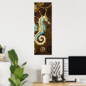 Achtergrond van hout met mechanische zeepaardjes poster (Thuiskantoor)