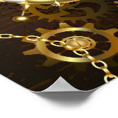 Achtergrond van hout met mechanische zeepaardjes poster (Hoek)