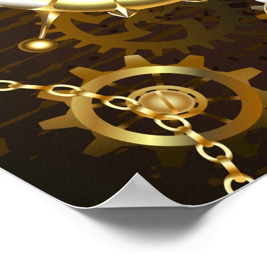 Achtergrond van hout met mechanische zeepaardjes poster (Hoek)