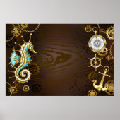 Achtergrond van hout met mechanische zeepaardjes poster (Voorkant)