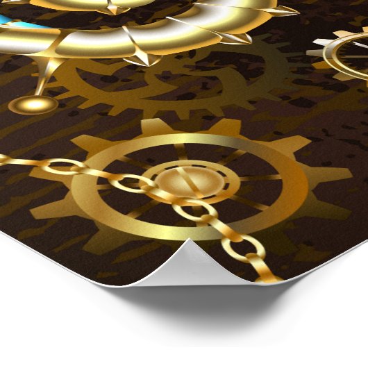 Achtergrond van hout met mechanische zeepaardjes poster (Hoek)