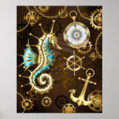 Achtergrond van hout met mechanische zeepaardjes poster (Voorkant)