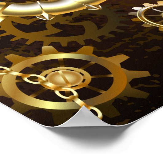 Achtergrond van hout met mechanische zeepaardjes poster (Hoek)