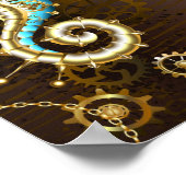 Achtergrond van hout met mechanische zeepaardjes poster (Hoek)