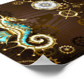 Achtergrond van hout met mechanische zeepaardjes poster (Hoek)