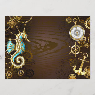 Achtergrond van hout met mechanische zeepaardjes programmakaart