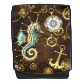 Achtergrond van hout met mechanische zeepaardjes rugtassen (Voorkant)