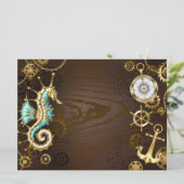 Achtergrond van hout met mechanische zeepaardjes save the date (Staand voorkant)