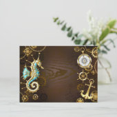 Achtergrond van hout met mechanische zeepaardjes save the date (Staand voorkant)