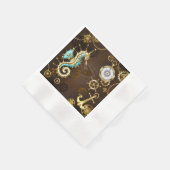 Achtergrond van hout met mechanische zeepaardjes servet (Hoek)