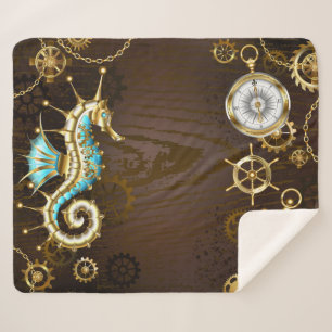 Achtergrond van hout met mechanische zeepaardjes sherpa deken