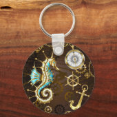 Achtergrond van hout met mechanische zeepaardjes sleutelhanger (Voorkant)