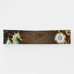 Achtergrond van hout met mechanische zeepaardjes spandoek