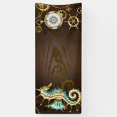 Achtergrond van hout met mechanische zeepaardjes spandoek (Verticaal)