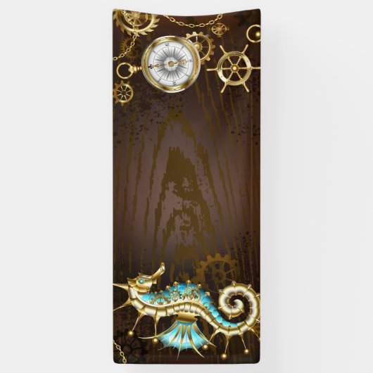 Achtergrond van hout met mechanische zeepaardjes spandoek (Verticaal)