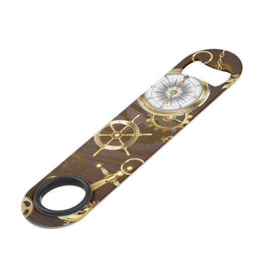 Achtergrond van hout met mechanische zeepaardjes speed flessenopener (Achterkant Gekanteld)