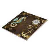 Achtergrond van hout met mechanische zeepaardjes tegeltje (Zijkant)