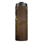 Achtergrond van hout met mechanische zeepaardjes thermosbeker (Voorkant)