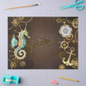 Achtergrond van hout met mechanische zeepaardjes tissuepapier (Craft)