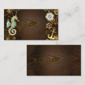 Achtergrond van hout met mechanische zeepaardjes visitekaartje (Voorkant / Achterkant)