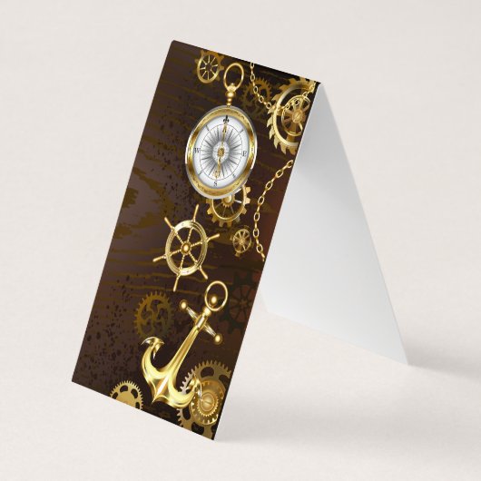 Achtergrond van hout met mechanische zeepaardjes visitekaartje (Achterkant)