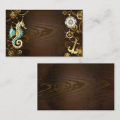 Achtergrond van hout met mechanische zeepaardjes visitekaartje (Voorkant / Achterkant)