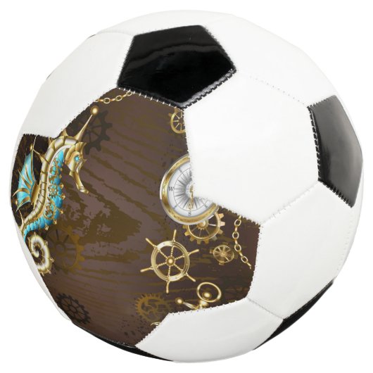 Achtergrond van hout met mechanische zeepaardjes voetbal (Drie kwart)