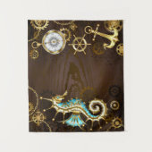 Achtergrond van hout met mechanische zeepaardjes wandkleed (Voorkant)