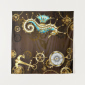 Achtergrond van hout met mechanische zeepaardjes wandkleed (Voorkant (horizontaal))