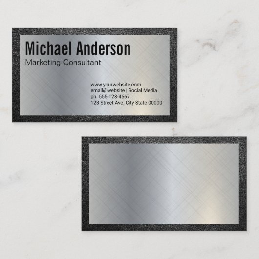 Achtergrond van leder en metalen | Slank Visitekaartje (Voorkant / Achterkant)