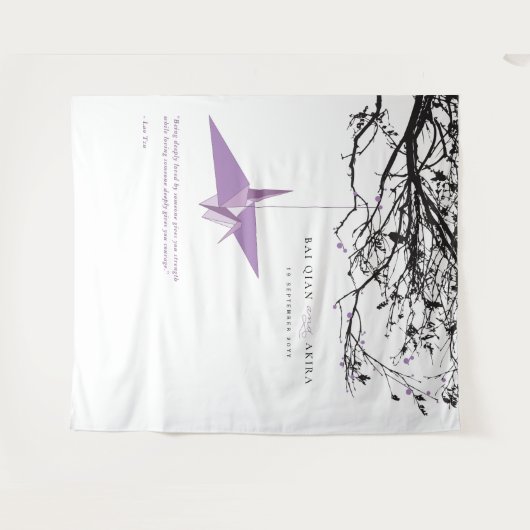 Achtergrond van Lila papieren kraan bruiloft Wandkleed (Voorkant (horizontaal))