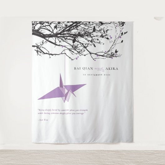 Achtergrond van Lila papieren kraan bruiloft Wandkleed (Voorkant)