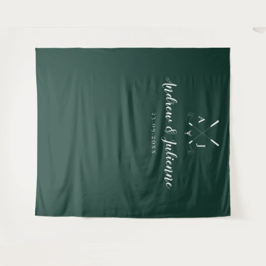 Achtergrond van marald Green Monogram Golf Weddens Wandkleed (Voorkant (horizontaal))