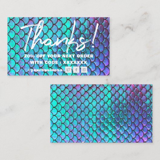 achtergrond van mermaid-schaal dank je creditcard visitekaartje (Voorkant / Achterkant)