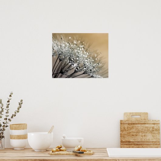 Achtergrond van mousserende dauw Dandelion Khaki Poster (Keuken)