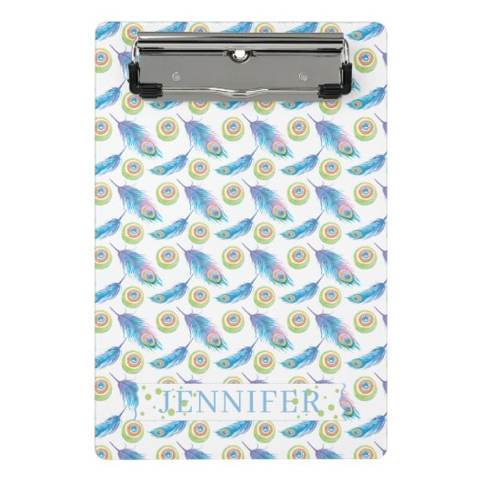 Achtergrond van speciale naam Blue Peacock Feather Mini Klembord (Voorkant)
