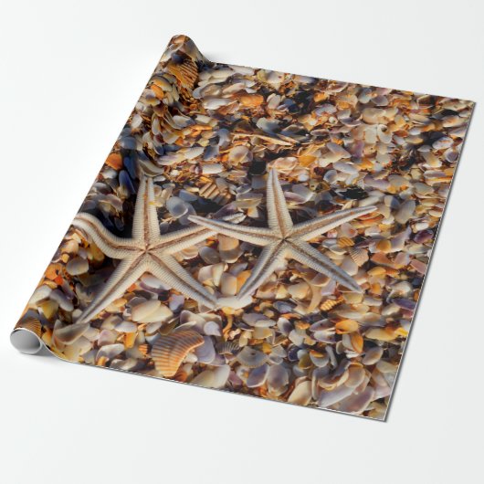 Achtergrond van Starfish Seashells ontkoppelen Cadeaupapier (Uitgerold)